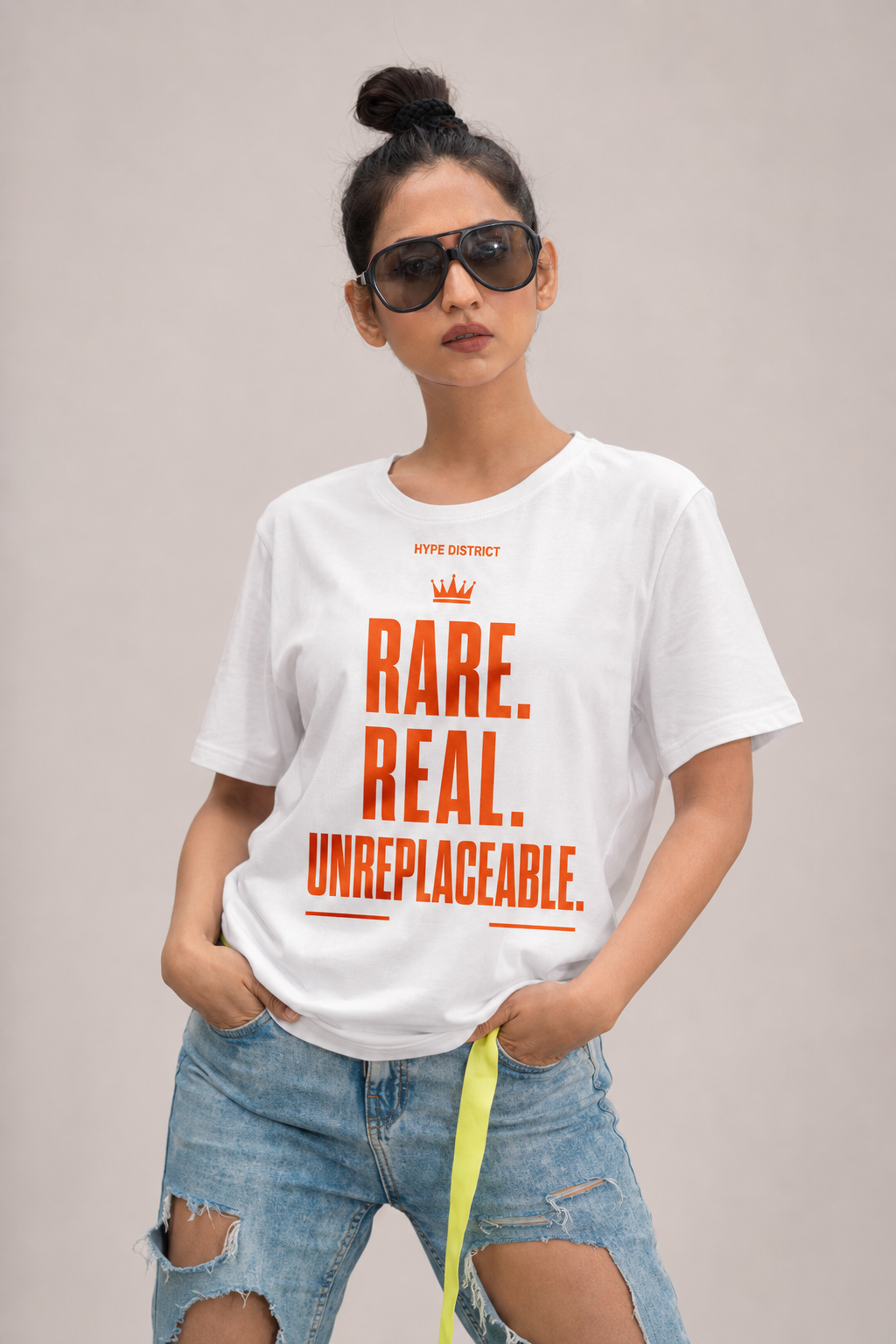Rare. Real. Unreplaceable.™ Women's Premium Graphic Tee-White