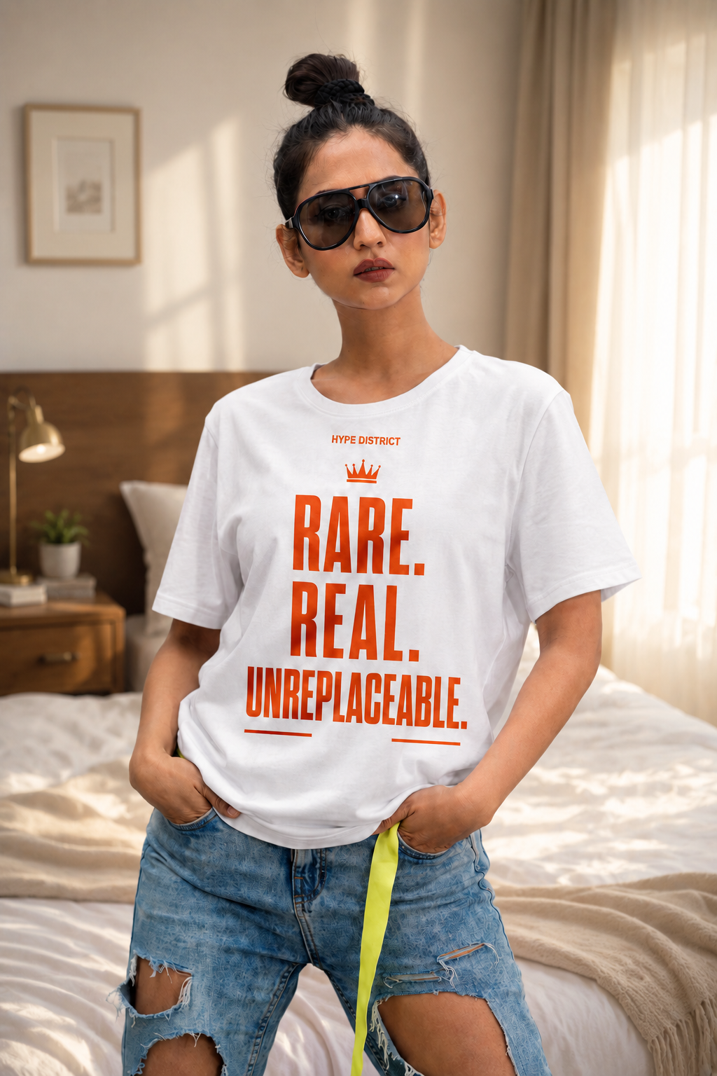 Rare. Real. Unreplaceable.™ Women's Premium Graphic Tee-White