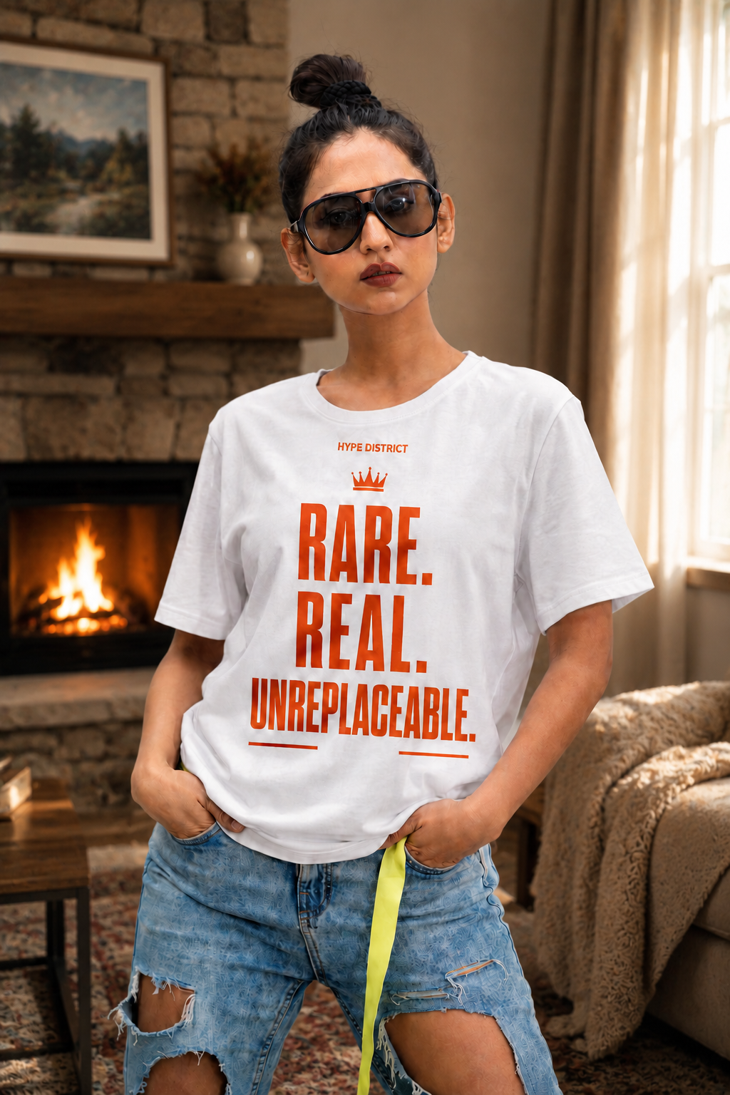 Rare. Real. Unreplaceable.™ Women's Premium Graphic Tee-White