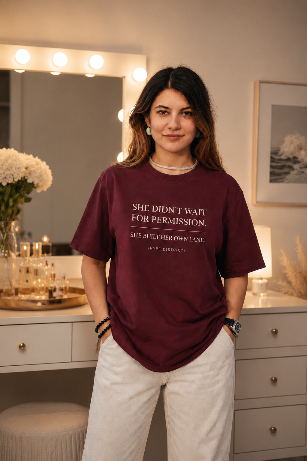 She Built Her Own Lane™ Women's Premium Graphic Tee-maroon